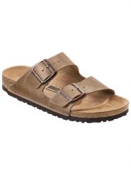 Birkenstock Skórzane klapki "Arizona" w kolorze jasnobrązowym rozmiar: 42. Brązowe klapki Birkenstock, bez wzorów, klasyczne, z otwartym noskiem, bez obcasa, bez zapięcia. Za 436.14 zł.