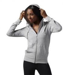 Bluza sportowa damska Reebok EL Full Zip. Szare bluzy z kapturem Reebok, bez wzorów, z kapturem. Za 329.99 zł.