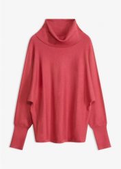 Sweter z golfem z mieszanki wiskozy. Czerwone swetry bonprix, bez wzorów, z wiskozy, eleganckie, bez ramiączek. Za 124.99 zł.