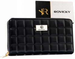 Portfel pikowany Rovicky R-PKK-01 czarny. Czarne portfele ROVICKY, bez wzorów, ze skóry ekologicznej. Za 67.99 zł.