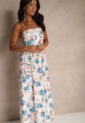 Niebieska Rozkloszowana Sukienka z Wiskozą w Kwiatowy Wzór Nalivie. Niebieskie sukienki Renee, na imprezę, l, bez wzorów, z wiskozy, eleganckie, bez kołnierzyka, bez ramiączek, maxi, rozkloszowane. W wyprzedaży za 75.99 zł.