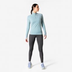 Legginsy do biegania w terenie damskie Kiprun. Szare legginsy KIPRUN, bez wzorów, z materiału, długie. Za 149.99 zł.