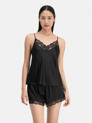 Dorina Szorty piżamowe Pure Silk DCSH0002SK002 Czarny Regular Fit. Czarne piżamy Dorina, m, bez wzorów, z jedwabiu, bez kołnierzyka, bez ramiączek. Za 329.99 zł.