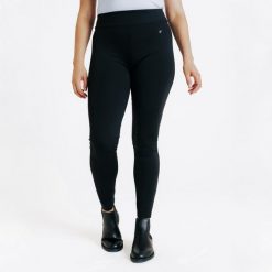 Legginsy jeździeckie damskie 500 full grip z silikonowym lejem. Czarne legginsy FOUGANZA, bez wzorów, z lycry, długie. Za 169.99 zł.