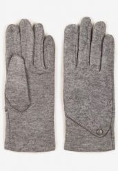 Szare Rękawiczki z Dzianiny Zdobione Eleganckim Guzikiem Senellia. Szare rękawiczki Born2be, z aplikacjami, z dzianiny, biznesowe. Za 9.99 zł.