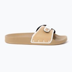 Klapki damskie Scholl Pescura Moon Pu Sp. Brązowe klapki Scholl, bez wzorów, z elastanu, eleganckie, bez obcasa, bez zapięcia. Za 219.99 zł.