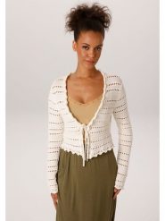 Aniston Kardigan w kolorze kremowym rozmiar: 38. Brązowe swetry Aniston, bez wzorów, z bawełny, bez ramiączek. Za 104.99 zł.