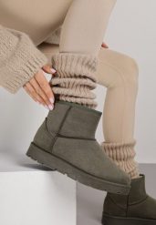 Ciemnozielone Wsuwane Śniegowce do Kostki z Imitacji Zamszu Atuvitta. Zielone śniegowce Born2be, bez wzorów, z jeansu, bez zapięcia. Za 79.99 zł.