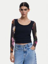 Desigual Bluzka Flint 25SWTK93 Czarny Slim Fit. Czarne bluzki Desigual, xl, bez wzorów, z bawełny, bez kołnierzyka, bez ramiączek. Za 199.99 zł.