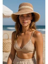 Lucky Bees Kapelusz przeciwsłoneczny w kolorze beżowym rozmiar: onesize. Brązowe kapelusze Lucky Bees, bez wzorów, z materiału. Za 73.99 zł.