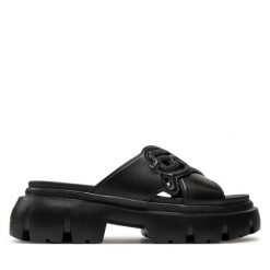 Klapki KARL LAGERFELD. Czarne klapki KARL LAGERFELD, bez wzorów, bez obcasa, bez zapięcia. Za 799.99 zł.