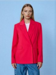 Żakiet jednorzędowy - różowy. Czerwone marynarki i żakiety Sinsay, l, bez wzorów, bez ramiączek. Za 79.99 zł.