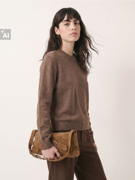 Jednolity sweter - brązowy. Brązowe swetry Sinsay, l, bez wzorów, bez ramiączek. Za 49.99 zł.