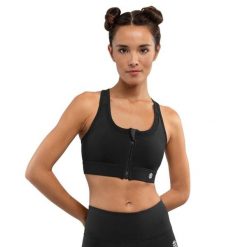 Stanik sportowy fitness damski - Wysokie wsparcie Squat Black. Czarne biustonosze sportowe SIROKO, bez wzorów, z nylonu, na fitness i siłownię. W wyprzedaży za 126.00 zł.