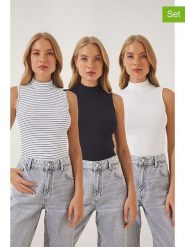 Happiness Istanbul Topy (3 szt.) w kolorze czarno-białym rozmiar: S/M. Białe topy Happiness Istanbul, m, bez wzorów, bez kołnierzyka, bez ramiączek. Za 78.99 zł.