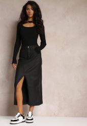 Czarna Midi Spódnica High Waist z Guzikiem i Kieszeniami oraz Suwakiem Navitta. Czarne spódnice Renee, m, bez wzorów, midi. W wyprzedaży za 71.99 zł.