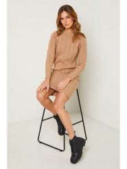 So Cachemire Sukienka "Alavie" w kolorze karmelowym rozmiar: M. Brązowe sukienki So Cachemire, m, bez wzorów, z wełny, bez kołnierzyka, bez ramiączek, mini. Za 87.40 zł.