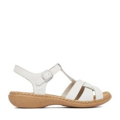 Sandały Rieker. Białe sandały Rieker, bez wzorów, bez obcasa, na płaskiej podeszwie, bez zapięcia. Za 329.99 zł.