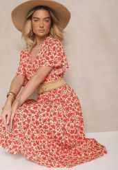 Jasnobeżowa Sukienka Rozkloszowana o Kopertowym Kroju w Kwiatowy Print Borriz. Brązowe sukienki Renee, na co dzień, l, bez wzorów, eleganckie, bez kołnierzyka, bez ramiączek, maxi, kopertowe. W wyprzedaży za 55.99 zł.