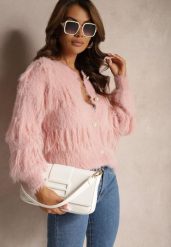 Różowy Casualowy Kardigan Puchaty z Wełną Frędzlami i Guzikami Mavanira. Czerwone swetry Renee, uniwersalny, bez wzorów, z jeansu, eleganckie, bez ramiączek. W wyprzedaży za 95.99 zł.