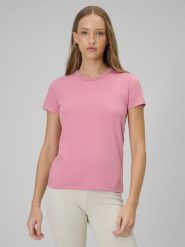 4F T-shirt slim gładki damski - różowy S. Czerwone t-shirty 4f, s, bez wzorów, z bawełny, klasyczne, bez kołnierzyka, bez ramiączek. Za 49.99 zł.