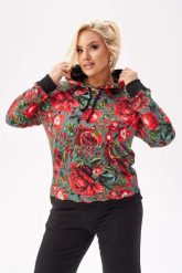 Dresowa bluza Karolina z kolorowym printem PLUS SIZE XXL. Brązowe bluzy z kapturem Moda Size Plus Iwanek, plus size, z aplikacjami, z bawełny, z kapturem. Za 279.90 zł.