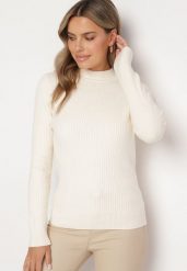 Jasnobeżowy Sweter z Wiskozą i Golfem z Elastycznego Prążkowanego Materiału Nikiella. Brązowe swetry Born2be, bez wzorów, z materiału, eleganckie, bez ramiączek. W wyprzedaży za 76.49 zł.