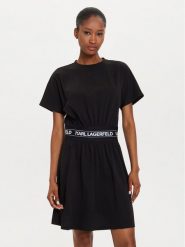 KARL LAGERFELD Sukienka codzienna 245W1351 Czarny Regular Fit. Czarne sukienki KARL LAGERFELD, na co dzień, xs, bez wzorów, z bawełny, bez kołnierzyka, bez ramiączek, proste. Za 469.99 zł.