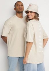 Beżowa Koszulka T-shirt z Nadrukiem z Przodu i na Plecach Ninarelia. Brązowe t-shirty Born2be, m, bez wzorów, bez kołnierzyka, bez ramiączek. Za 79.99 zł.