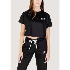 Koszulka crop top Kobieta ICON. Czarne topy ICON, bez wzorów, z bawełny, bez kołnierzyka, bez ramiączek. W wyprzedaży za 191.75 zł.