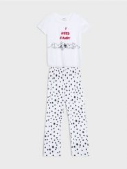 Bawełniana piżama dwuczęściowa 101 Dalmatians - biały. Białe piżamy Sinsay, l, bez wzorów, z bawełny, bez kołnierzyka, bez ramiączek. Za 59.99 zł.
