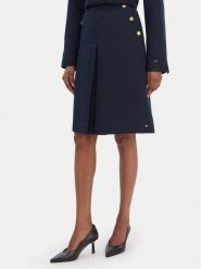 Tommy Hilfiger Spódnica trapezowa WW0WW49474 Granatowy Regular Fit. Niebieskie spódnice Tommy Hilfiger, bez wzorów, z wełny, trapezowe. Za 659.99 zł.