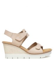 Rieker Sandały 68556-31 Beżowy. Brązowe sandały Rieker, bez wzorów, ze skóry, bez obcasa, na koturnie, bez zapięcia. Za 349.99 zł.