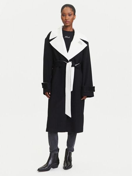 KARL LAGERFELD Płaszcz wełniany A3W15010 Czarny Regular Fit. Czarne płaszcze KARL LAGERFELD, na zimę, bez wzorów, z wełny, bez kaptura. Za 1,439.00 zł.