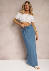 Niebieska Spódnica z Gumką w Talii Tiamantee. Niebieskie spódnice Renee, l, bez wzorów, z materiału, maxi. W wyprzedaży za 50.99 zł.