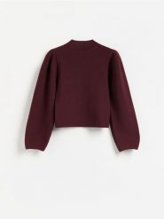 Sweter z bufiastymi rękawami - bordowy. Czerwone swetry Reserved, l, bez wzorów, z dzianiny, bez ramiączek. Za 139.99 zł.