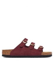 Birkenstock Klapki Florida 1033172 Bordowy. Czerwone klapki Birkenstock, bez wzorów, z nubiku, bez obcasa, bez zapięcia. Za 525.99 zł.