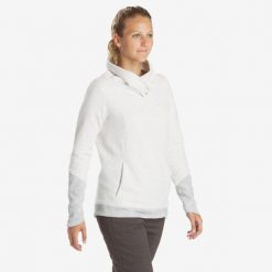 Bluza turystyczna damska Quechua NH100. Szare bluzy QUECHUA, m, bez wzorów, z bawełny, bez kaptura, trekkingowe. W wyprzedaży za 69.99 zł.