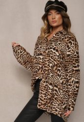Brązowa Koszula Oversize z Wiskozy z Lnem Sanalinae. Brązowe koszule Renee, bez wzorów, z jeansu, eleganckie, bez kołnierzyka, bez ramiączek. W wyprzedaży za 63.99 zł.