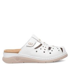 Klapki Rieker. Białe klapki Rieker, bez wzorów, bez obcasa, bez zapięcia. Za 339.99 zł.