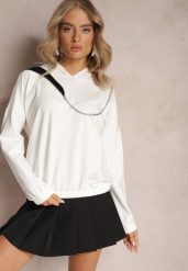 Biała Asymetryczna Bluza z Bawełny z Kapturem i Ozdobnym Suwakiem Lueur. Białe bluzy Renee, bez wzorów, z bawełny, z kapturem. W wyprzedaży za 75.99 zł.