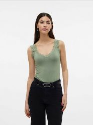 Vero Moda Top "Rosa" w kolorze zielonym rozmiar: L. Zielone topy Vero Moda, l, bez wzorów, z koronki, bez kołnierzyka, bez ramiączek. Za 32.98 zł.