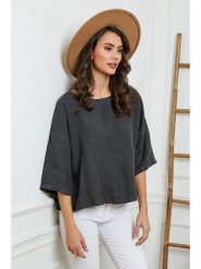 Joséfine Lniana bluzka w kolorze antracytowym rozmiar: XL. Czarne bluzki Joséfine, xl, bez wzorów, ze lnu, bez kołnierzyka, bez ramiączek. Za 145.60 zł.