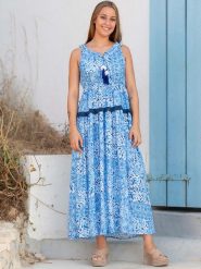Isla Bonita by SIGRIS Sukienka w kolorze niebieskim ze wzorem rozmiar: XL. Niebieskie sukienki Isla Bonita by SIGRIS, xl, bez wzorów, bez kołnierzyka, bez ramiączek, maxi, rozkloszowane. Za 112.83 zł.