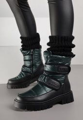 Ciemnozielone Śniegowce na Rzepy Theman. Zielone śniegowce Born2be, bez wzorów, za kostkę, bez zapięcia. Za 119.99 zł.