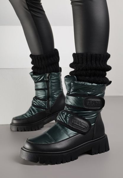 Ciemnozielone Śniegowce na Rzepy Theman. Zielone śniegowce Born2be, bez wzorów, za kostkę, bez zapięcia. Za 119.99 zł.