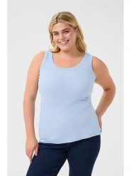KAFFE curve Top w kolorze błękitnym rozmiar: XL. Niebieskie topy KAFFE curve, xl, bez wzorów, bez kołnierzyka, bez ramiączek. Za 79.21 zł.