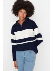 Trendyol Sweter w kolorze biało-granatowym rozmiar: S. Białe swetry Trendyol, s, bez wzorów, bez ramiączek. Za 73.99 zł.