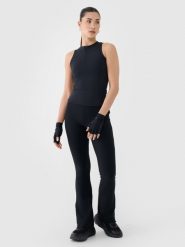 4F Legginsy z prążkowanej dzianiny damskie - czarne S. Czarne legginsy 4f, bez wzorów, z dzianiny, sportowe, długie. Za 129.99 zł.