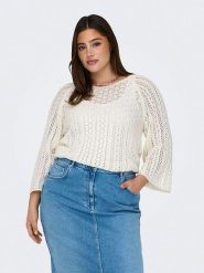 ONLY Carmakoma Sweter w kolorze kremowym rozmiar: L-50/52. Brązowe swetry Only Carmakoma, l, bez wzorów, ze splotem, bez ramiączek. Za 92.64 zł.